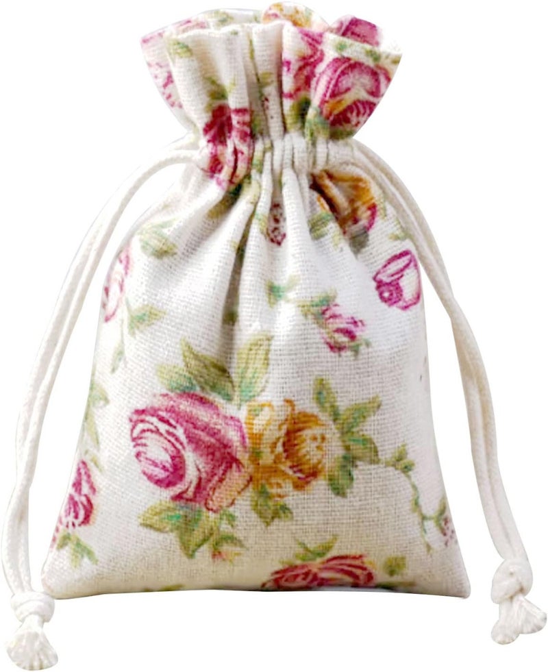 Aulufft 50 pcs Rose Drawstring Bags, 3.9"x5.5" Burlap Rose Flower Pouch Bags Linen Gift Jewelry Pouches for Wedding Birthday Party Jewelry Pouch - Image 1
